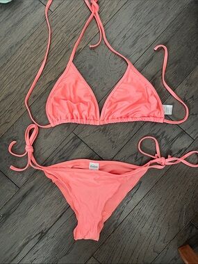 Eidon Coral String Triangle Bikini Set